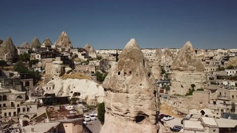 Drone flying in the sky of Cappadocia with beautiful mountain landscapes Stock Footage 164920552