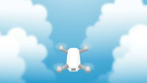 Drone flying on the sky with clouds loop animation 4K on blue gradient Stock-Footage 83758500