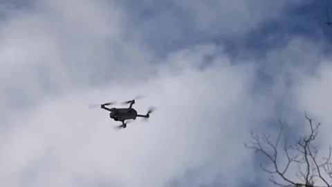 Drone flying in the sky during winter with bare trees Stock Footage 300899207