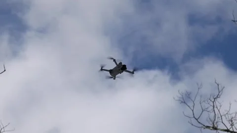 Drone flying in the sky during winter with bare trees Stock Footage 300899208