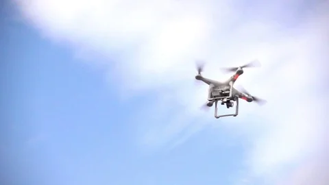 Drone flying in the sky. Flight and rotation of propellers in slow motion. Stock Footage 84848688