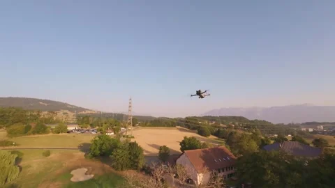 Drone Flying in the Sky at Sunset, Aerial View Stock Footage 341236673