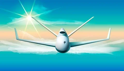 Drone flying in the sky. Vector illustration of remote controlling drone flyi Stock Illustration