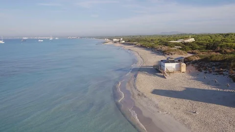 Drone Flying straight across Empty Beach with INSPIRE 2 drone. Stock Footage 101428484