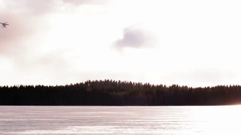 Drone flying straight towards sunset Stock Footage 74732810