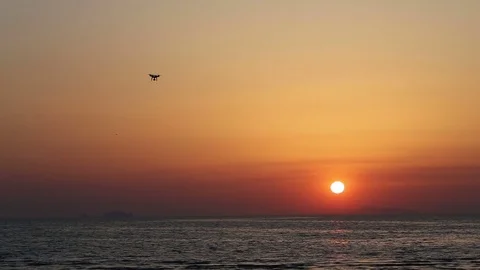 Drone flying with sunset sky Stock Footage 75245730