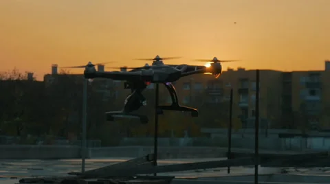A drone flying in the sunset in slow motion Stock Footage 57347707