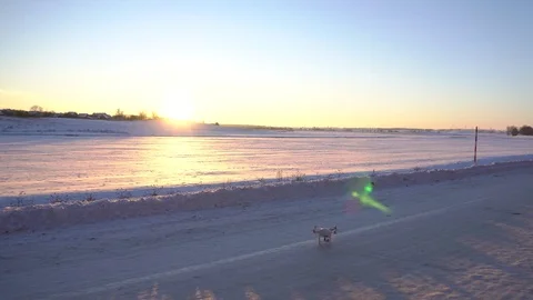 Drone flying in the sunset, winter scene Stock Footage 71962760