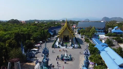 Drone Flying Through Blue Temple Entrance Rong Suea Ten Chiang Rai Stock-Footage 332573319