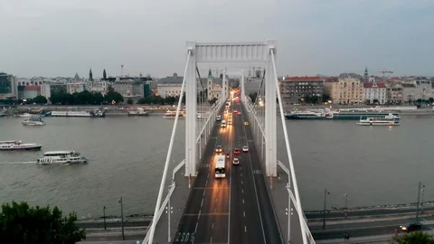 Drone flying through bridge Budapeset Stock Footage 115611464