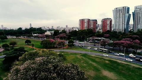 Drone flying through buenos aires avenue Stock Footage 125285910