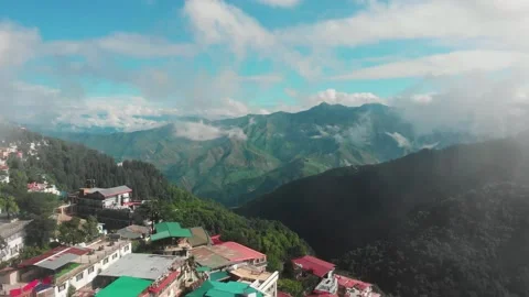 Drone Flying Through Clouds Over Mussoorie Hills | Misty Himalayan Landscape Stock Footage 320221175
