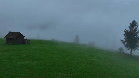 Drone Flying Through Dense Fog in Bucovina Stock Footage 289551014
