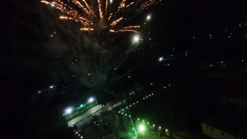 Drone flying through Fireworks FPV Drone Stock Footage 223947313