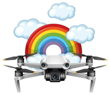 Drone Flying Through Rainbow and Clouds Illustration Stock Illustration