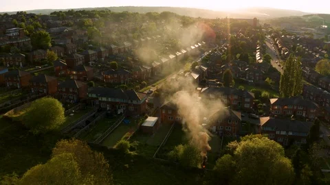Drone flying through smoke caused from a large fire Stock Footage 108121659