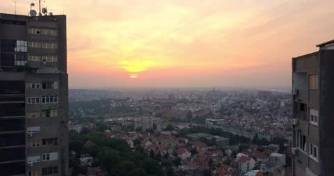 Drone flying through urban skyscrapers Stock Footage 166121102
