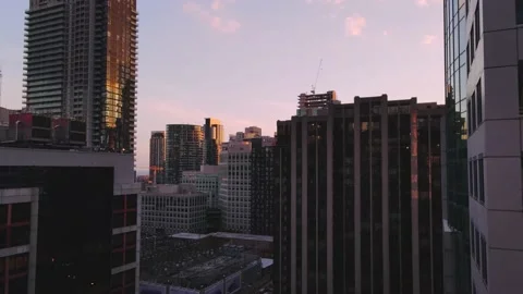 Drone flying in Toronto during sunset Stock Footage 171954537
