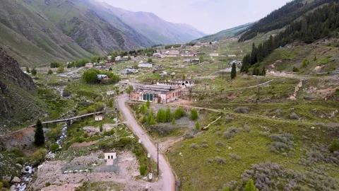 Drone Flying Toward Ak-Tyuz Mountain Village, Kyrgyzstan Stock Footage 340325304