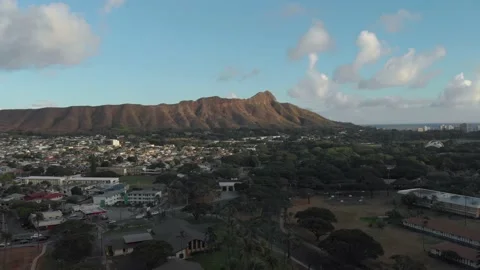 Drone Flying Toward Diamond Head Volcano In Waikiki, Honolulu, Hawaii Stock Footage 154165012