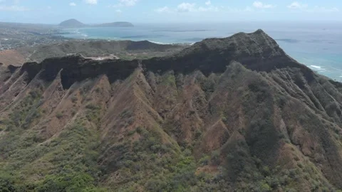 Drone Flying Toward Diamond Head Crater In Honolulu, Hawaii Stock Footage 154173126