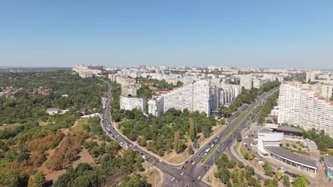 Drone Flying Toward Gates of Chisinau and Dacia Boulevard Video stock 342393933