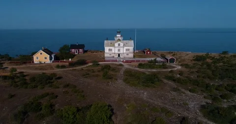 Drone Flying Toward Lighthouse On Stora Karlsö Island Sweden Video stock 331552968