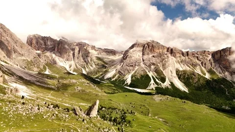 Drone Flying Toward the Mountains Through a Dolomite Valley – Italy Stock Footage 313892065