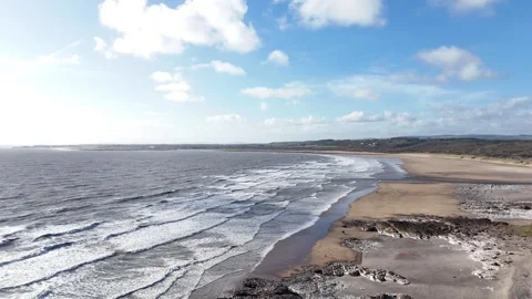 Drone Flying Toward Sea Over Ogmore by Sea Beach, South Wales UK 4K Stock-Footage 334066741