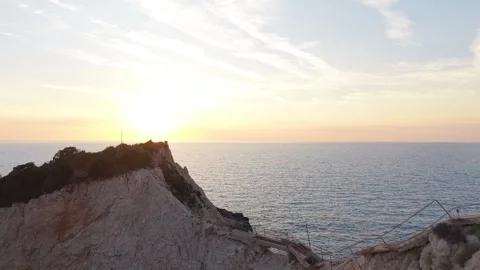 Drone Flying Toward Sunset Above Porto Katsiki Cliffs, Lefkada, Greece Vidéo 337003889