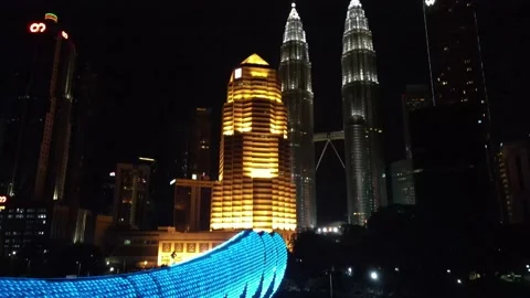 Drone flying towards bridge and twin Tower in Kuala Lumpur Stock Footage 150290647