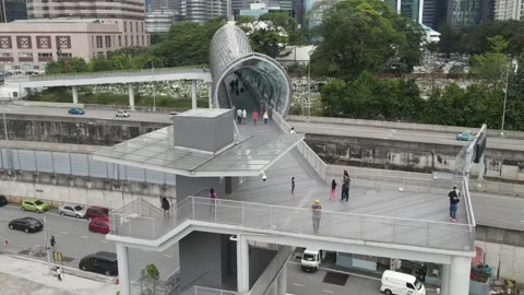 Drone flying towards bridge in Kampung Baru, Kuala Lumpur Stock Footage 150290486