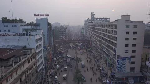 Drone Flying Towards Busy Main Road South Asian City 4K UHD Stock Footage 90293931