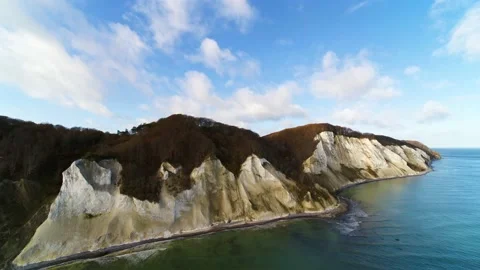 Drone flying towards Denmarks highest cliff Mons Klint 4K Stock Footage 235449724
