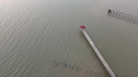 Drone flying towards jetty in Pasir Panjang Stock Footage 150723066