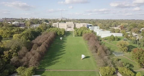 Drone Flying Towards Large Museum Stock Footage 118395711