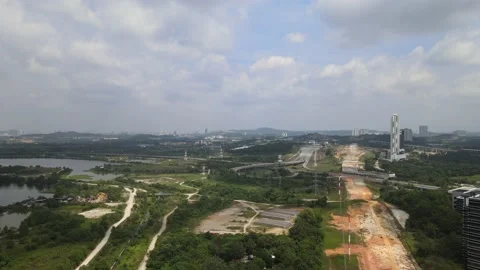 Drone flying towards MEX Highway in Cyberjaya Stock Footage 149380530