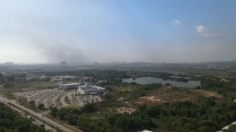 Drone flying towards Mosque and Lake in Cyberjaya Stock Footage 149383485