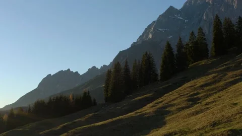 Drone Flying Towards Mountain Trees During Sunset (Austrian Alps) Stock Footage 152306820