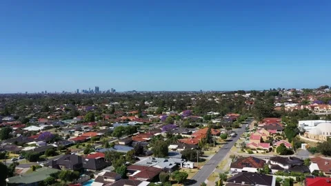 Drone flying towards Perth Western Australian Stock Footage 166189200