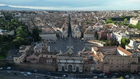 Drone Flying Towards Piazza Del Popolo in Rome, Italy Stock Footage 335817857