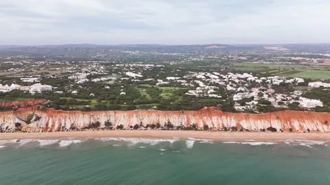Drone flying towards Praia da Falesia, south of Portugal Stock Footage 278915984