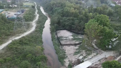Drone flying towards river in Pajam Stock Footage 149716335