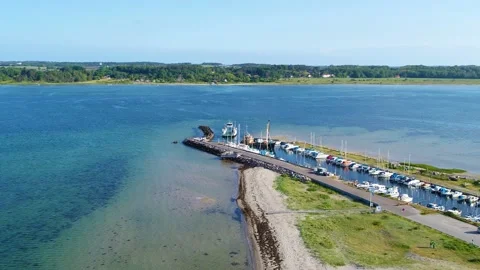 Drone flying towards small local ferry at sea 4K Stock Footage 236723411