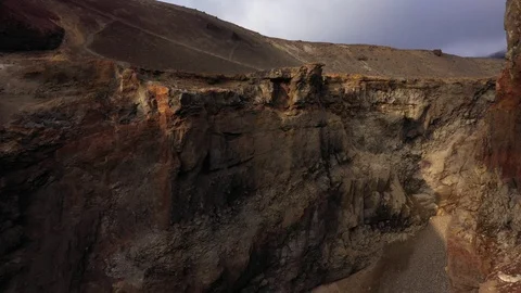 Drone Flying Trough A Deep Gorge. Canyon With Waterfall. Kamchatka Peninsula.   Stock Footage 128660799