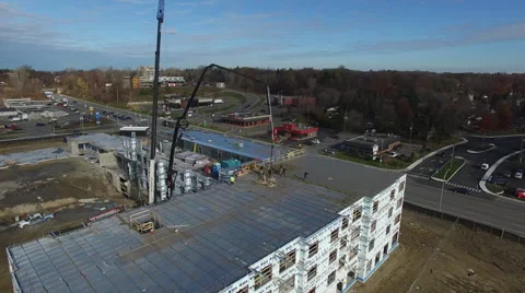 Drone flying under concrete pump Stock Footage 64143068