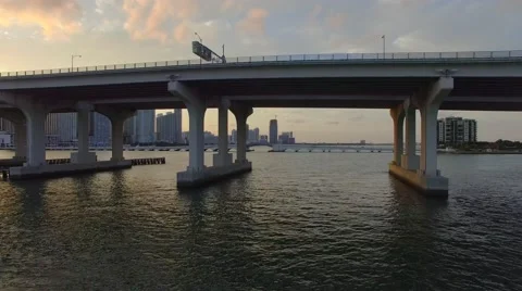 Drone Flying Under Miami Bridge in 4K Stock Footage 63798849