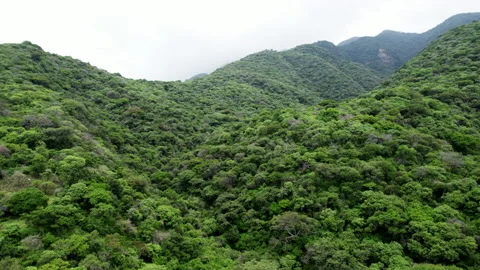 Drone flying vertically up over beautiful green mountain range on a cloudy day Video stock 160234146