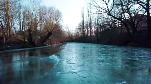 Drone Flying Very Low Over A Frozen River. Stock-Footage 132340226