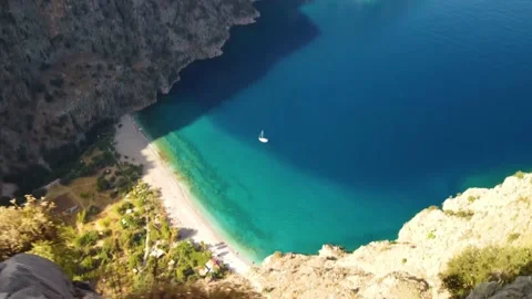 Drone flying from the wall over butterfly valley in Turkey Stock Footage 169474510